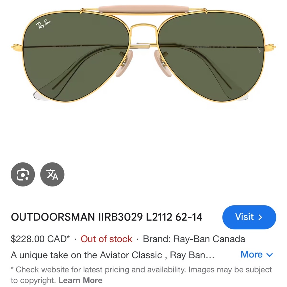 Ray-Ban outdoorsman Frame Sunglasses with Dark Green Lenses